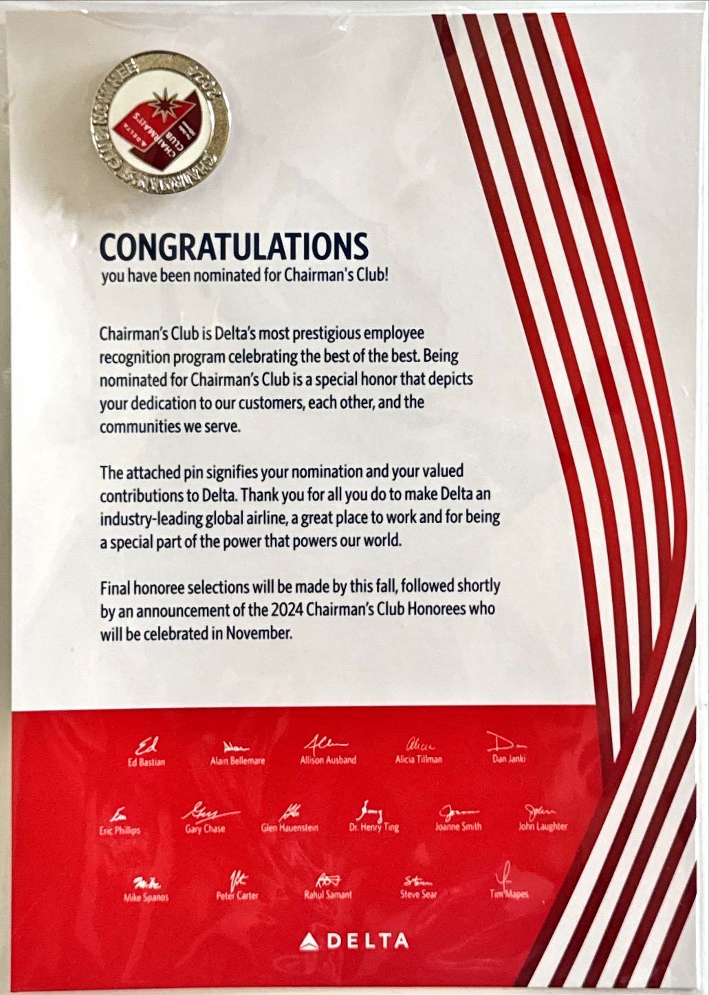 Delta Chairman's Club Recognition